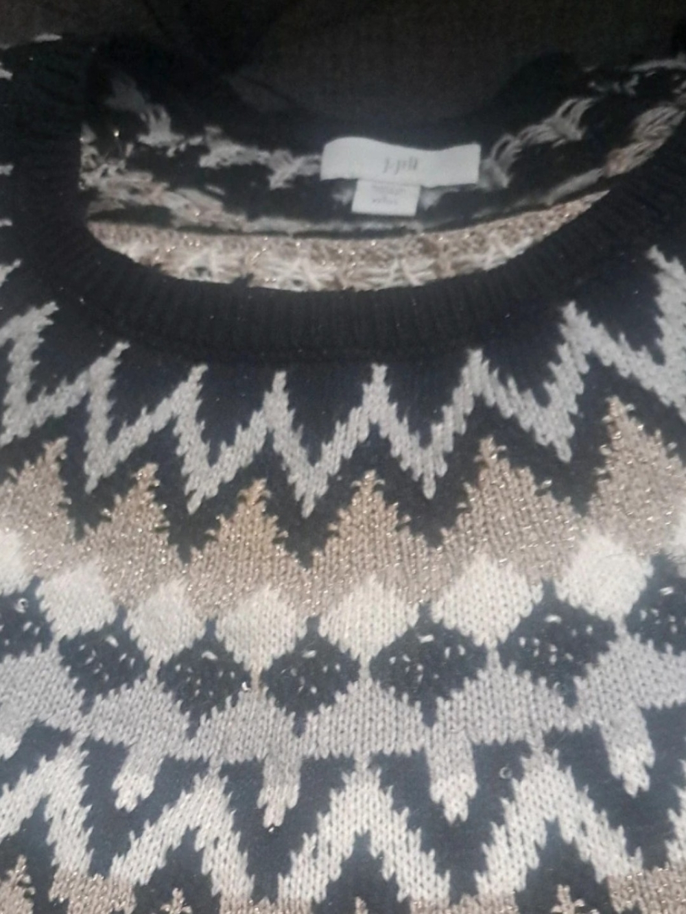 J. Jill Men's Black, White & Gold Patterned Crewneck Sweater